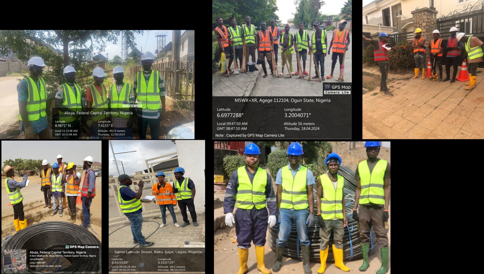 Negrolinksnet field teams in safety vests on site in Lagos, Ogun and Abuja